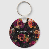 Elegant fuchsia-oranje bloemmonogram sleutelhanger (Voorkant)