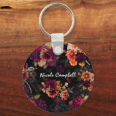 Elegant fuchsia-oranje bloemmonogram sleutelhanger (Voorkant)