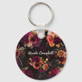 Elegant fuchsia-oranje bloemmonogram sleutelhanger (Achterkant)