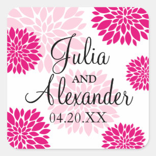 Elegant Fuchsia Pink Blush Floral Burst Wedding Vierkante Sticker