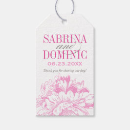 Elegant Fuchsia Pink en Gray Floral Peony Wedding Cadeaulabel
