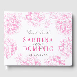 Elegant Fuchsia Pink en Gray Floral Peony Wedding Gastenboek