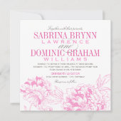 Elegant Fuchsia Pink en Gray Floral Peony Wedding Kaart (Voorkant)