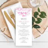 Elegant Fuchsia Pink en Gray Floral Peony Wedding Menu