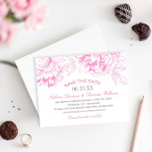 Elegant Fuchsia Pink en Gray Floral Peony Wedding Save The Date