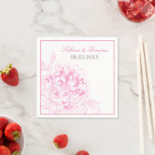 Elegant Fuchsia Pink en Gray Floral Peony Wedding Servetten (Insitu)