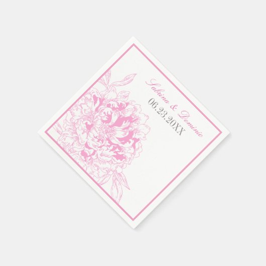 Elegant Fuchsia Pink en Gray Floral Peony Wedding Servetten (Hoek)