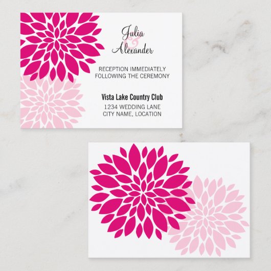 Elegant Fuchsia Pink Floral Burst Reception Kaarte Informatiekaartje (Voorkant / Achterkant)