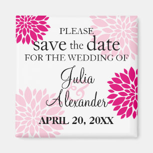 Elegant Fuchsia Pink Floral Burst Save the Date Magneet