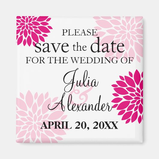 Elegant Fuchsia Pink Floral Burst Save the Date Magneet (Voorkant)