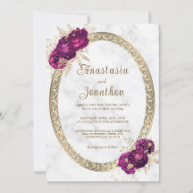 Elegant Fuchsia Pink Floral Gold Framed Wedding