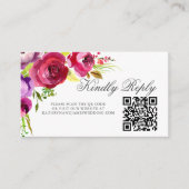 Elegant Fuchsia Pink Floral QR Code Weddenschap RS Informatiekaartje (Voorkant)