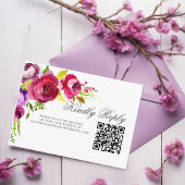 Elegant Fuchsia Pink Floral QR Code Weddenschap RS Informatiekaartje