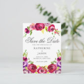 Elegant Fuchsia Pink Floral Spring Save the Date Briefkaart (Staand voorkant)