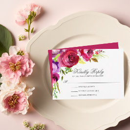 Elegant Fuchsia Pink Floral Wedding RSVP Kaart