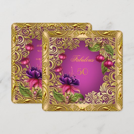 Elegant Fuchsia Pink Gold 50e verjaardag Kaart (Voorkant / Achterkant)