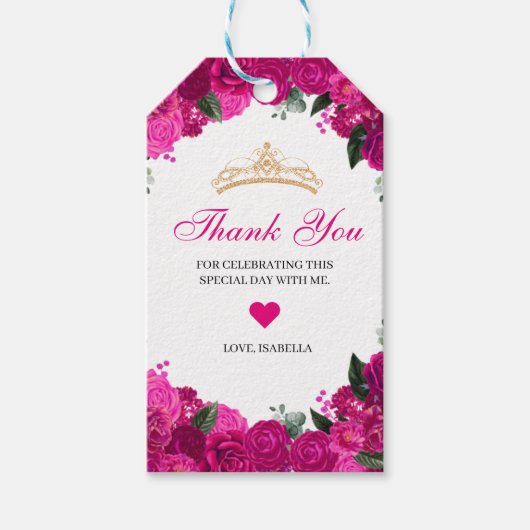 Elegant Fuchsia Pink Gold Floral Hartelijk dank Cadeaulabel (Voorkant)