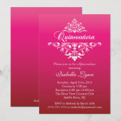 Elegant Fuchsia Pink Ombre Quinceañera Partij Kaart (Voorkant / Achterkant)