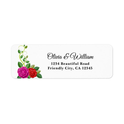 Elegant Fuchsia Pink & Red Rose Flower Etiket (Voorkant)