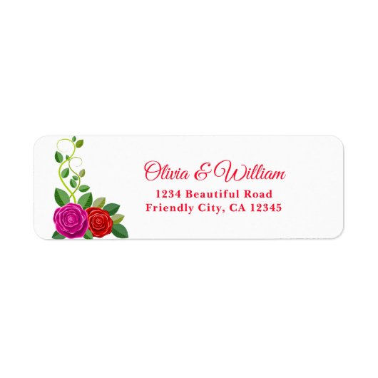 Elegant Fuchsia Pink & Red Rose Flower Etiket (Voorkant)