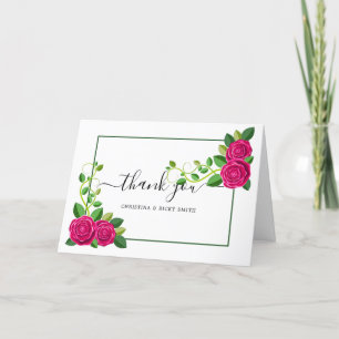 Elegant Fuchsia Pink Rose Bouquet Flowers Weddensc Bedankkaart