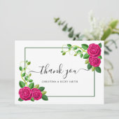 Elegant Fuchsia Pink Rose Bouquet Flowers Weddensc Bedankkaart (Staand voorkant)