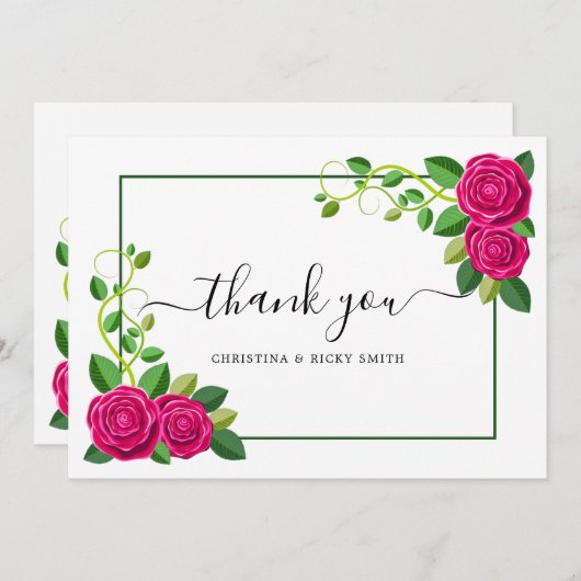 Elegant Fuchsia Pink Rose Bouquet Flowers Weddensc Bedankkaart (Voorkant / Achterkant)