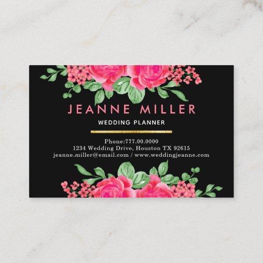 Elegant Fuchsia Pink Rose Flower Wedding Planner Visitekaartje (Achterkant)