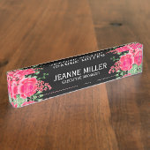 Elegant Fuchsia Pink Rose Flowers Manager Black Naambordje (Zijkant)