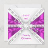 Elegant Fuchsia Pink Silver Diamond Birthday Party Kaart (Voorkant)