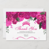 Elegant Fuchsia Pink Silver Floral Quinceanera Bedankkaart (Voorkant)