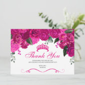 Elegant Fuchsia Pink Silver Floral Quinceanera Bedankkaart (Staand voorkant)
