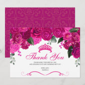 Elegant Fuchsia Pink Silver Floral Quinceanera Bedankkaart (Voorkant / Achterkant)