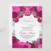 Elegant Fuchsia Pink Silver Floral Quinceanera Kaart (Voorkant)
