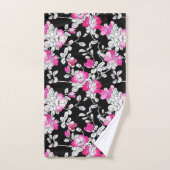 Elegant Fuchsia Pink White Black Floral Pattern Bad Handdoek (Handdoek)