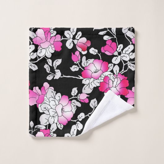 Elegant Fuchsia Pink White Black Floral Pattern Bad Handdoek (Wasdoekje)