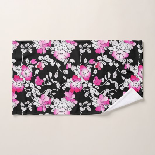 Elegant Fuchsia Pink White Black Floral Pattern Bad Handdoek (Handdoek)