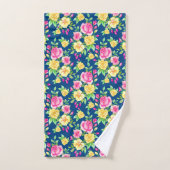 Elegant Fuchsia Pink Yellow Rose Floral Pattern Bad Handdoek (Handdoek)