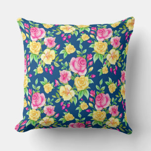 Elegant Fuchsia Pink Yellow Rose Floral Pattern Kussen