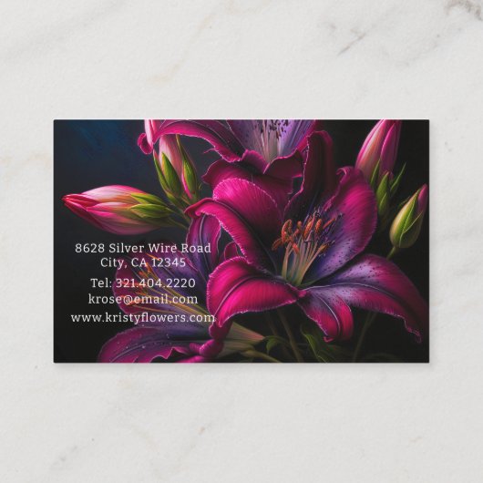 Elegant Fuchsia Red Burgundy Lily Flower Florist Visitekaartje (Achterkant)