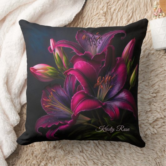 Elegant Fuchsia Red Burgundy Lily Flower Kussen (Deken)