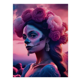 Elegant Fuchsia Roses Day of the Dead Catrina Perfect Poster