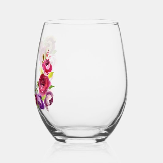 Elegant Fuchsia Roze Bloemen Bruiloft Keepsake Wijnglas Zonder Voet (Links)