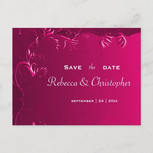 Elegant Fuchsia Roze Bruiloft Save the Date Aankondigingskaart (Voorkant)