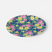 Elegant Fuchsia Roze Geel Roos Bloempatroon Papieren Bordje (Gekanteld)