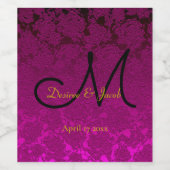 Elegant Fuchsia Roze Goud Zwart Bruiloft Monogram Wijn Etiket (Enkel label)