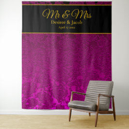 Elegant Fuchsia Roze Goud Zwart Mr & Mrs Achtergro Wandkleed