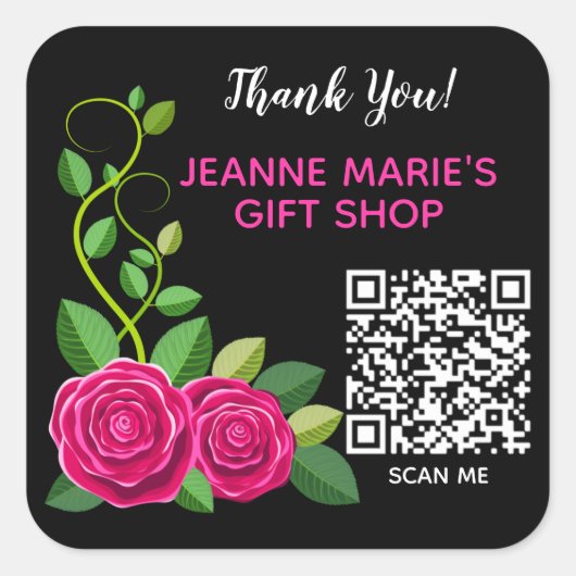 Elegant Fuchsia roze roze bloem Dank je QR code Vierkante Sticker (Voorkant)