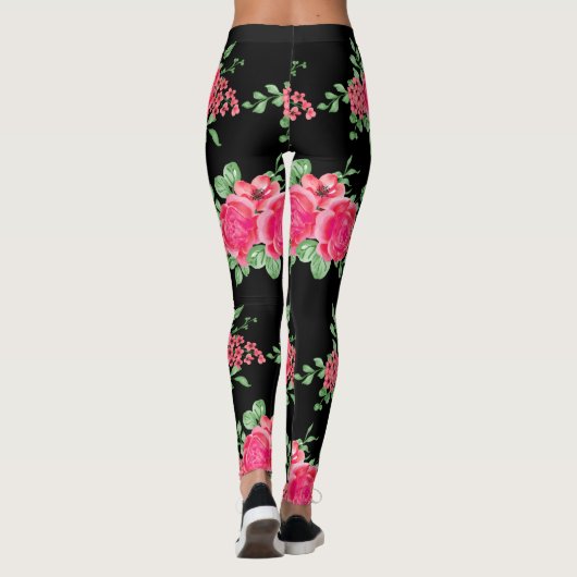 Elegant Fuchsia roze roze roze zwart Leggings (Achterkant)