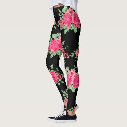Elegant Fuchsia roze roze roze zwart Leggings (Links)